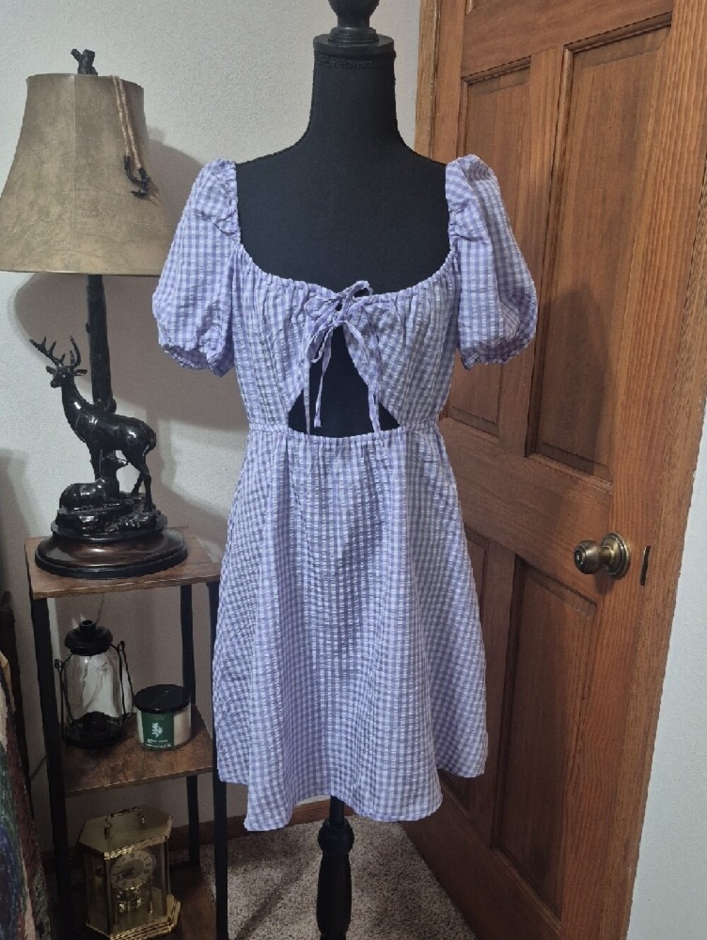 H&M Lavender Gingham Smocked Waist Dress